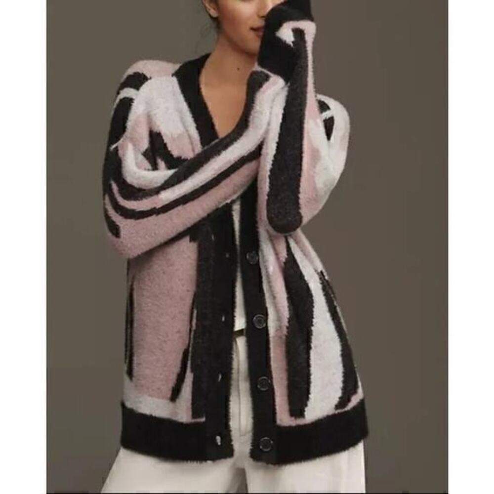 Anthropologie Printed Eyelash Button Down Cardigan Sweater Size S